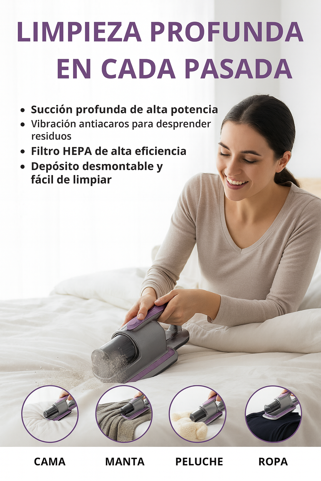 Mini Aspiradora Anti Ácaros para Colchón